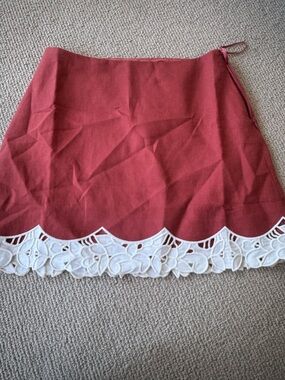 Tuckernuck Rust Red Mini Skirt with White Scalloped Lace Hem
